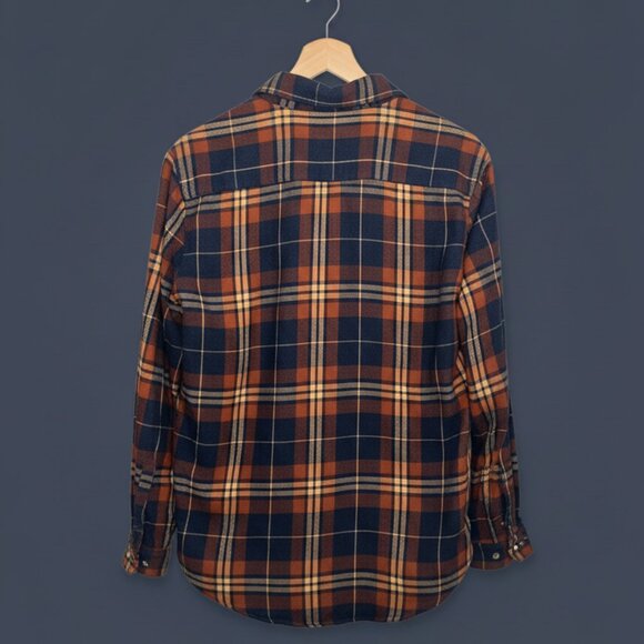 Men’s Rust & Navy Plaid Flannel Button-Down Shirt – Long Sleeve Casual Shirt - Picture 5 of 5